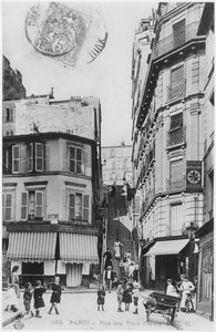 描绘Rue des Trois Freres的明信片在巴黎，c.1900 作者 法国摄影师